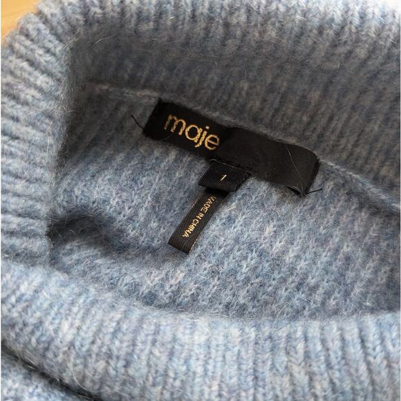 Maje Blue High-neck Mohair Wool Long Sleeve Sweater with Open Shoulder, size 1/S - Picture 3 of 10